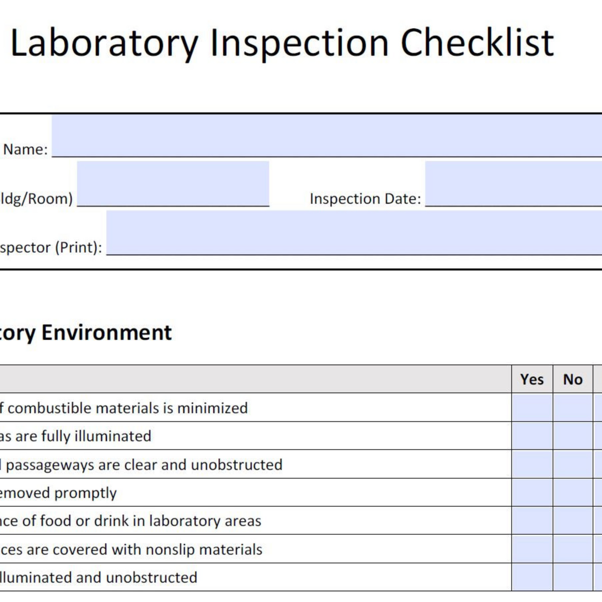 Laboratory Inspection Checklist – Fume Hood Testers Catalog