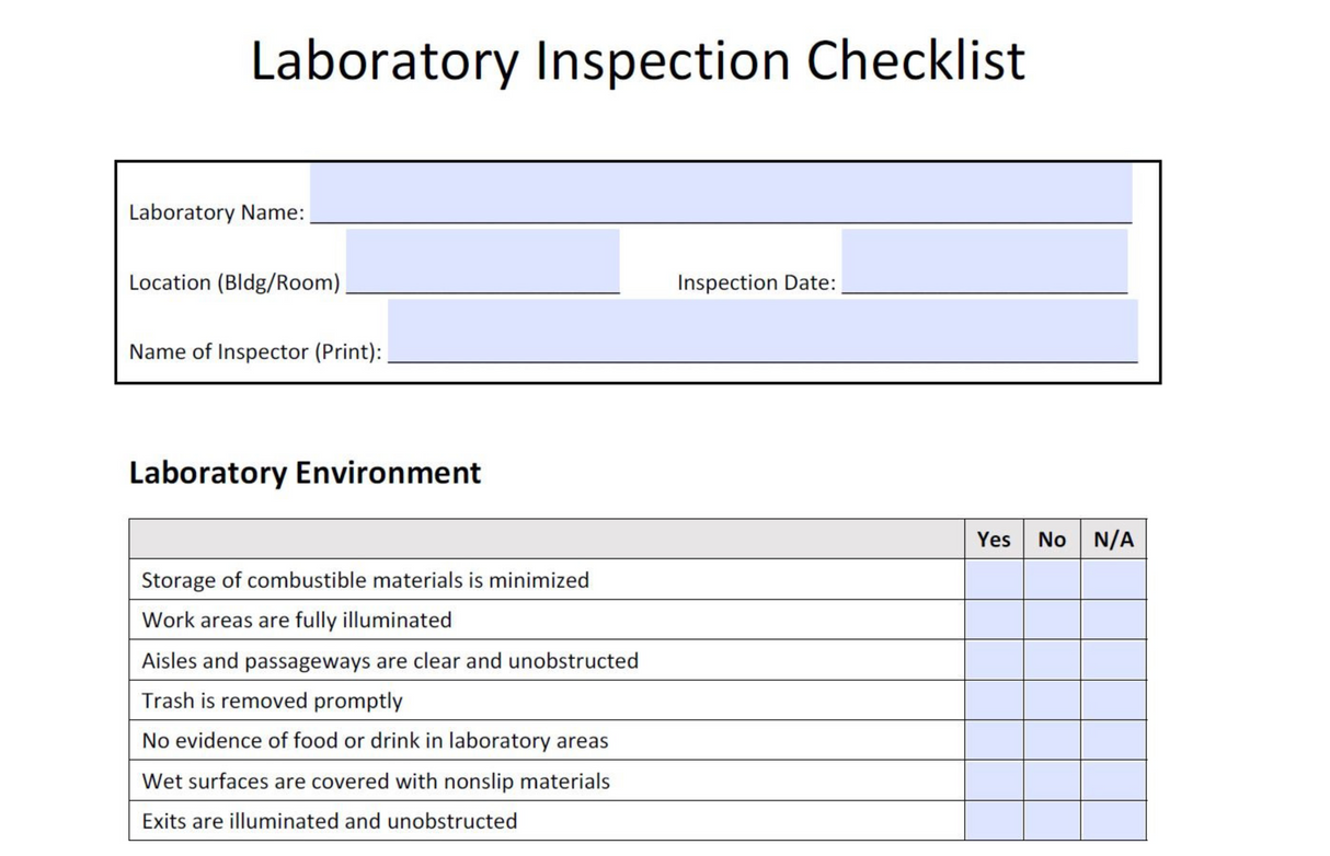 Laboratory Inspection Checklist